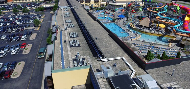 Kalahari Resort Wisconsin aerial view of new roofing